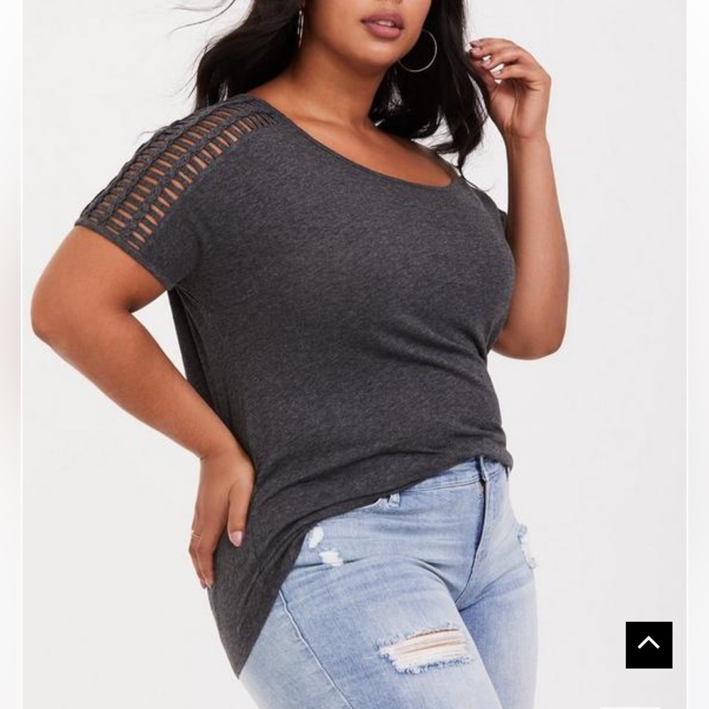 NWT TORRID Charcoal Grey Slub Jersey Caged Off Shoulder Tee 1X